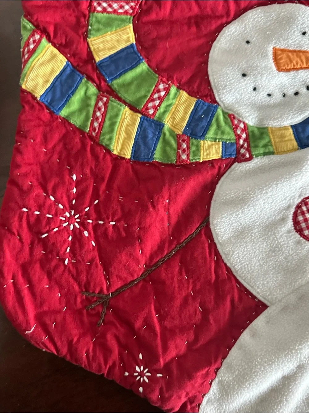 Large Pottery Barn Kids Red Gingham Snowman Christmas Stocking 35” Holiday Decor